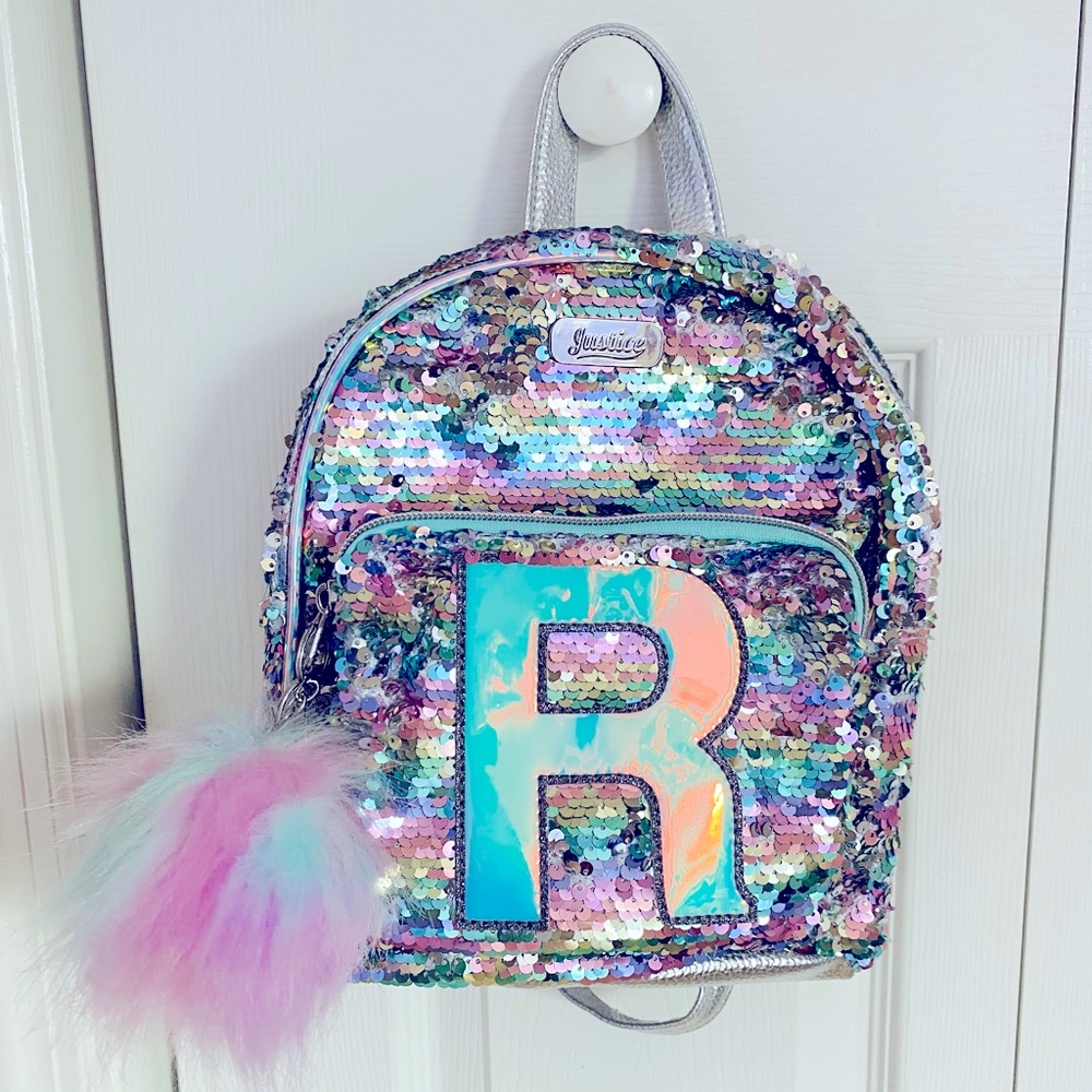 Justice “R” initial sequin mini backpack